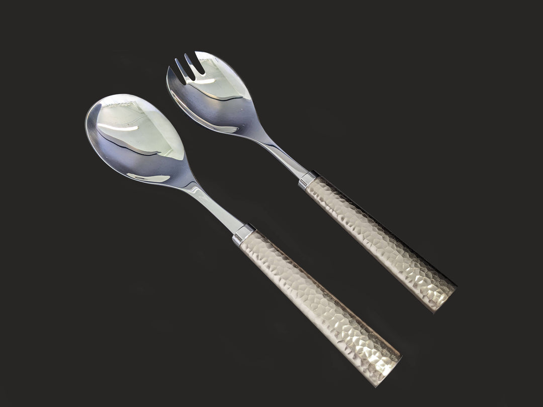 Hammered Stainless steel salad server - Silver Handle