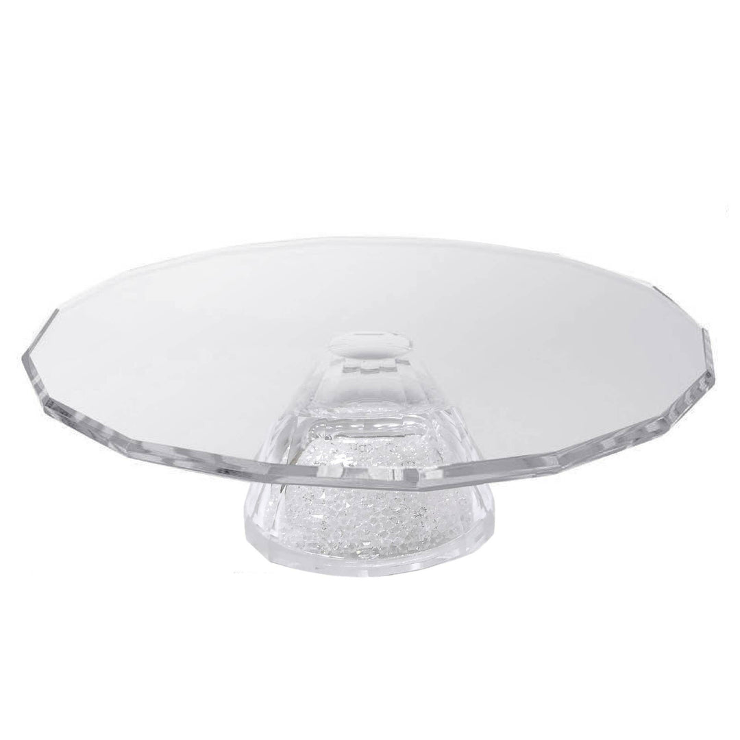 Crystal Cake Stand with Clear Crystal Filled Round Base