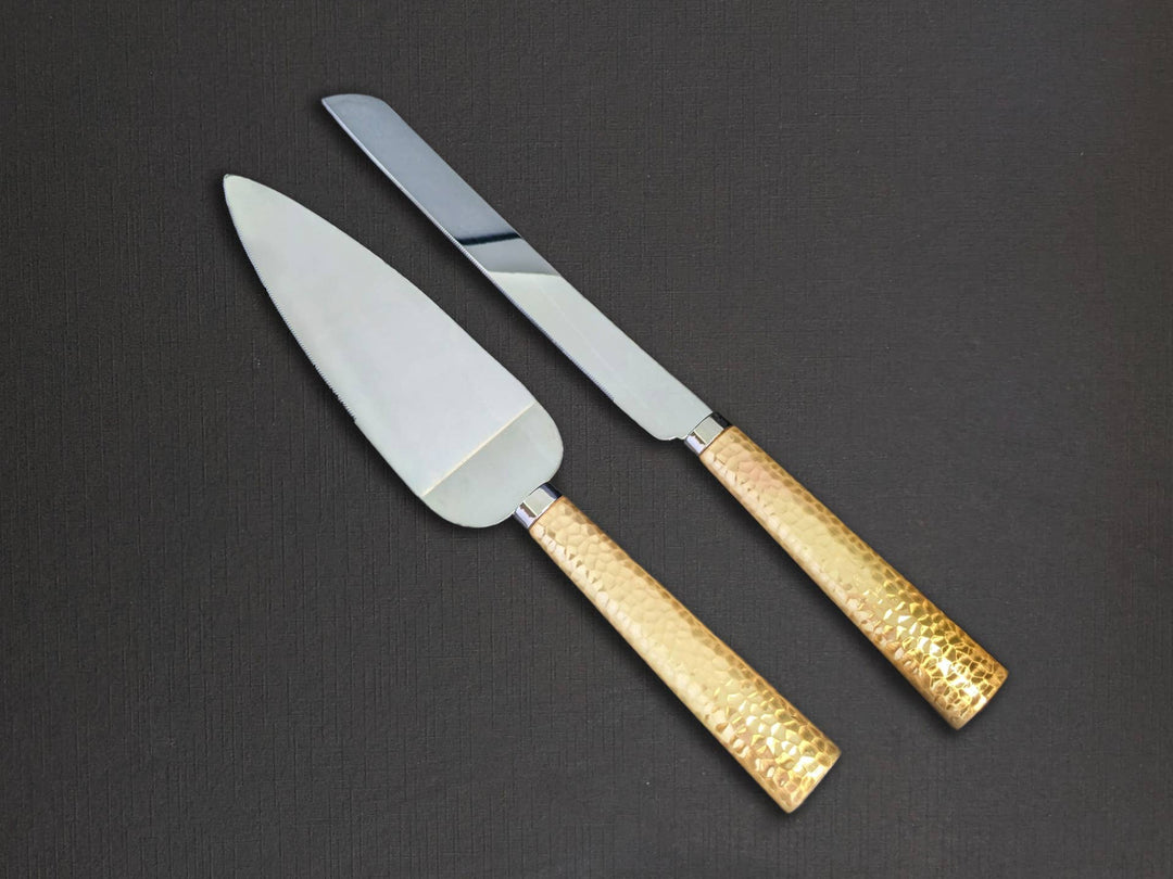 Hmamered Cake Server Set - Gold Handle