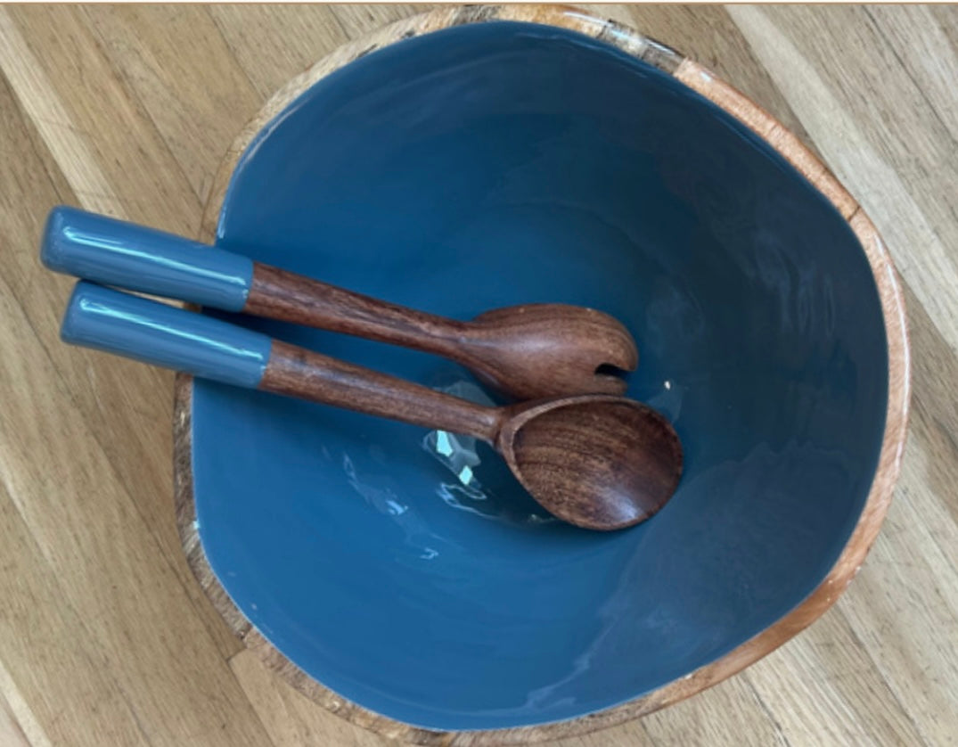 Montauk Mango Wood Colored Salad Bowl and Servers