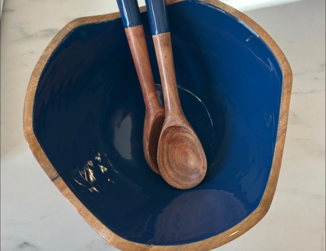 Montauk Mango Wood Colored Salad Bowl and Servers