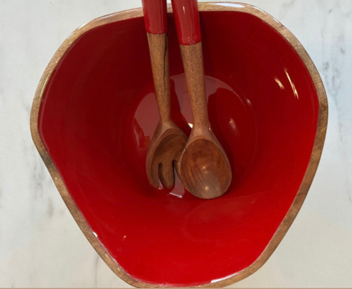 Montauk Mango Wood Colored Salad Bowl and Servers