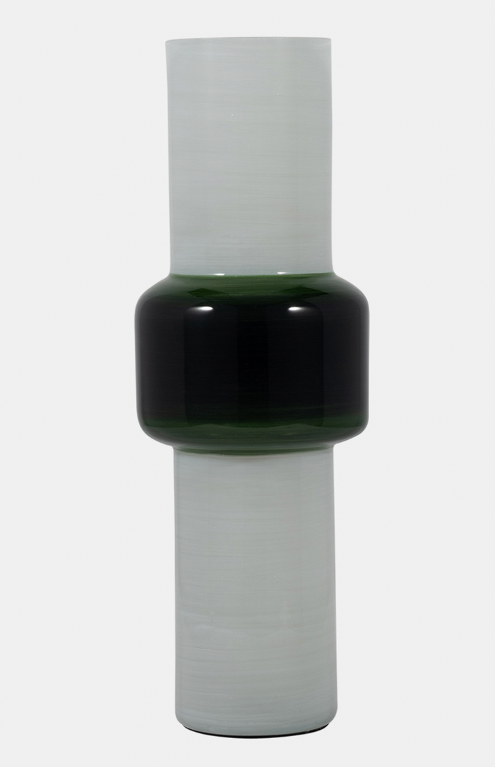 Modern cylinder white and green vase