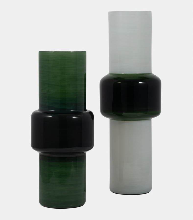 Modern cylinder white and green vase