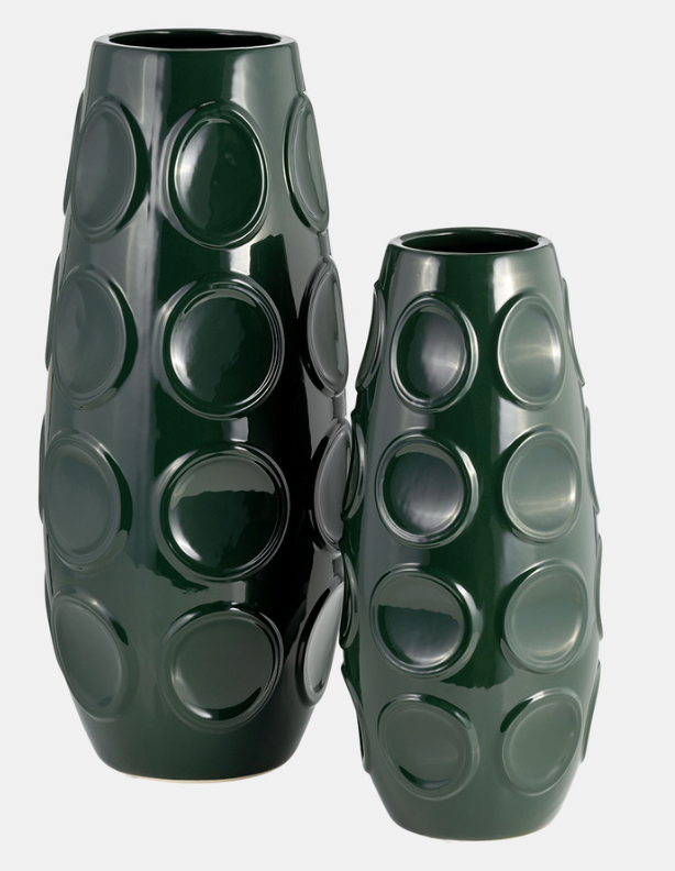 Forest Green Embossed Vases 2 sizes