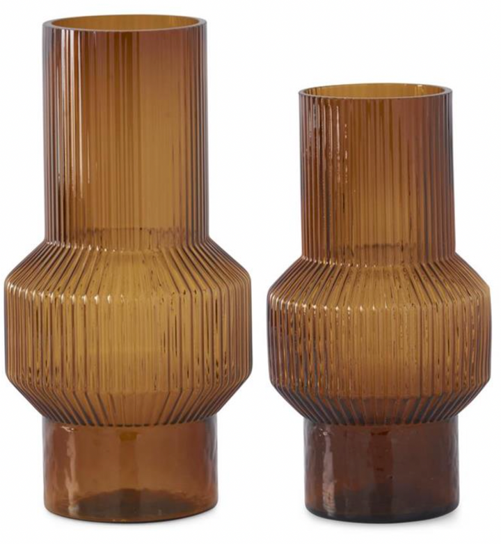 Amber ribbed vases