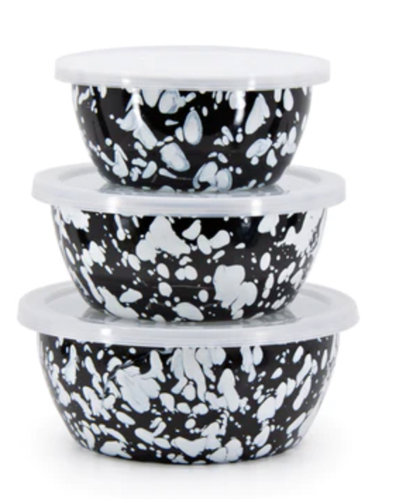 Enameled nesting bowls - set of 3 w/ lids - multiple colors