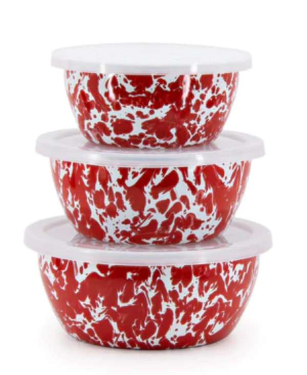 Enameled nesting bowls - set of 3 w/ lids - multiple colors