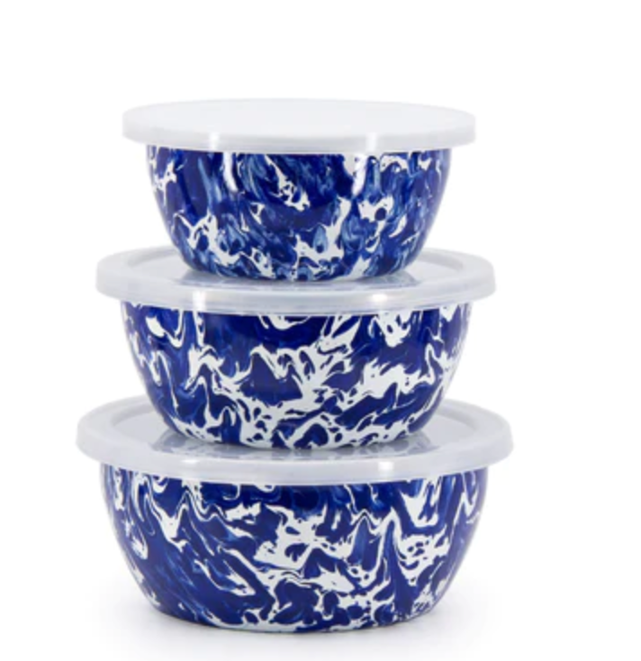 Enameled nesting bowls - set of 3 w/ lids - multiple colors