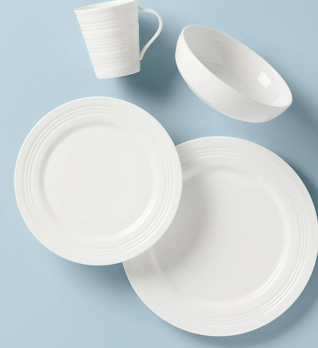 4 degree white dishes - 4 piece place setting