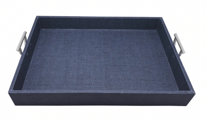 Faux Grass Cloth Tray with Metal Handles- 2 colors