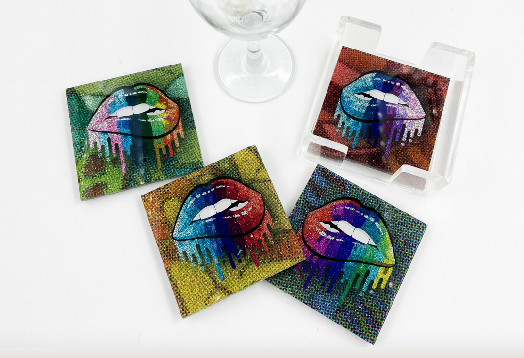 Acrylic Pattern/ Word Coasters -Set of 4- Many patterns available