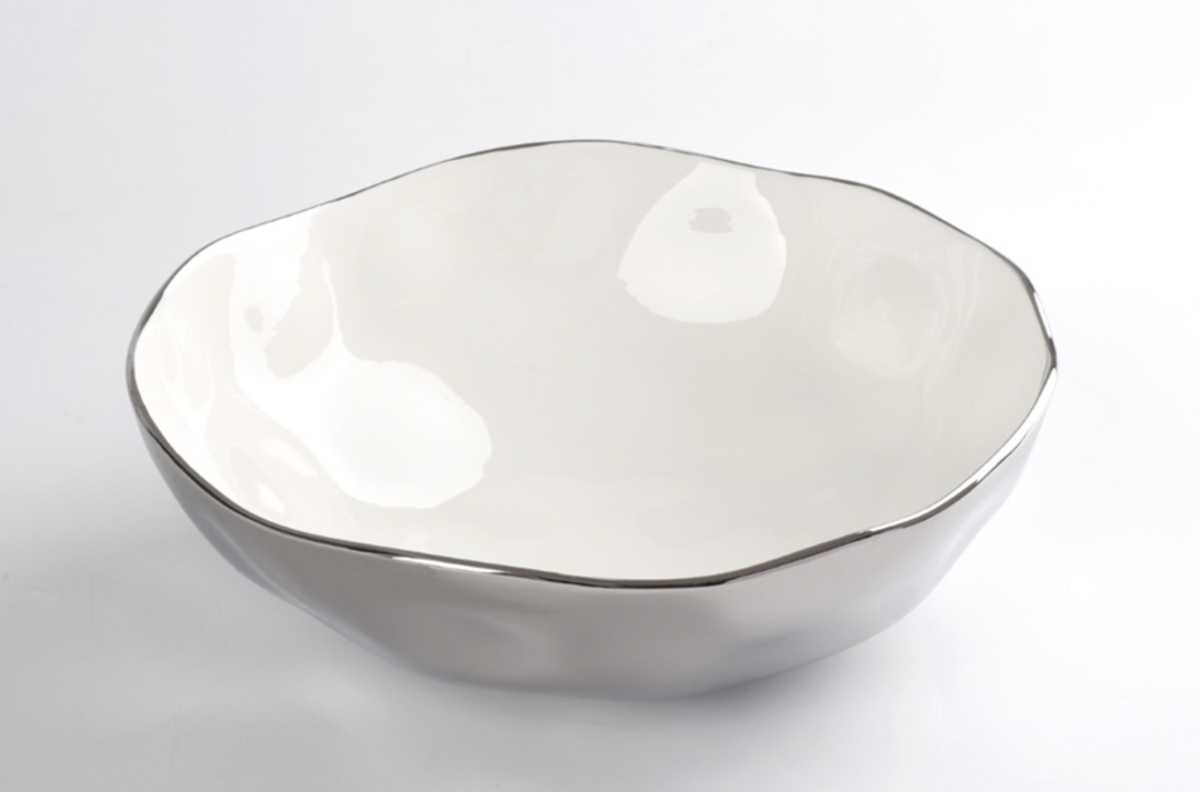 Simple Wide Round Bowl  w White inside - Gold or SIlver