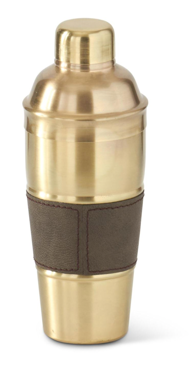 Gold Metal w  Brown Leather Cocktail Shaker