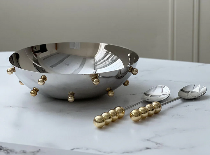 SS Bowl w Gold Balls 2 sizes