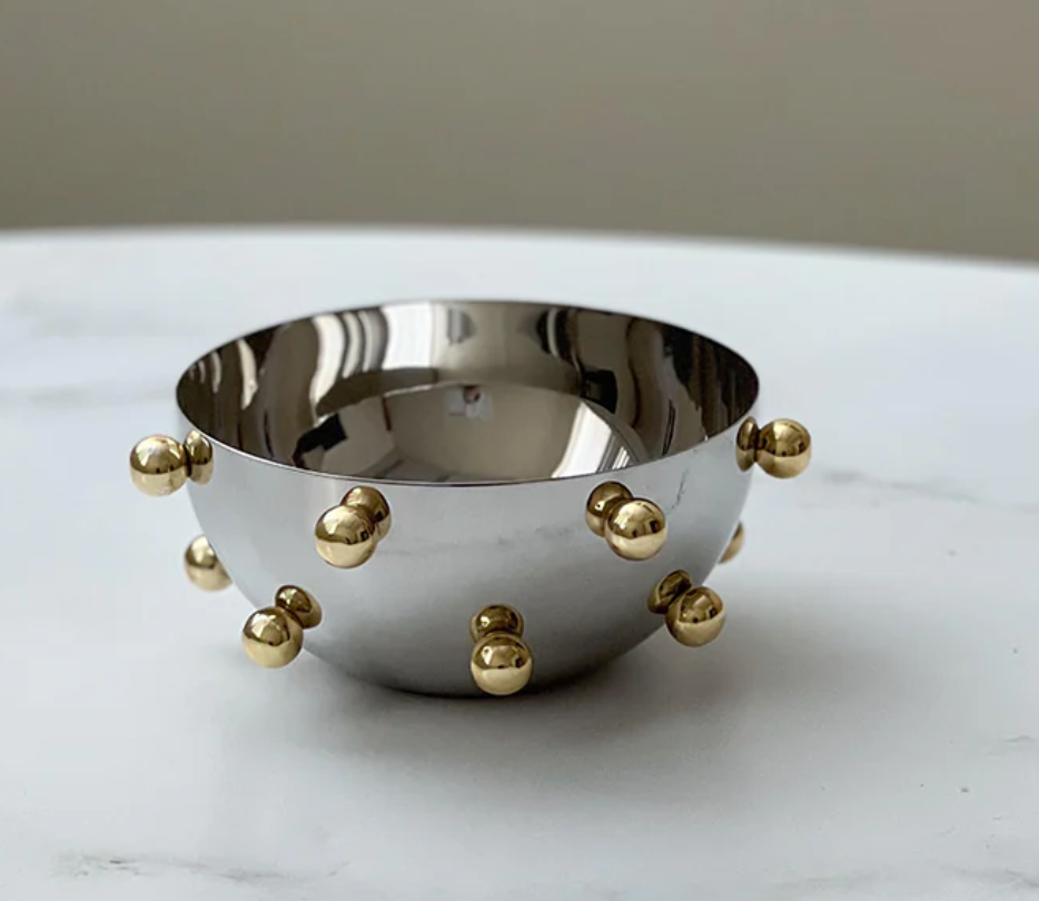 SS Bowl w Gold Balls 2 sizes