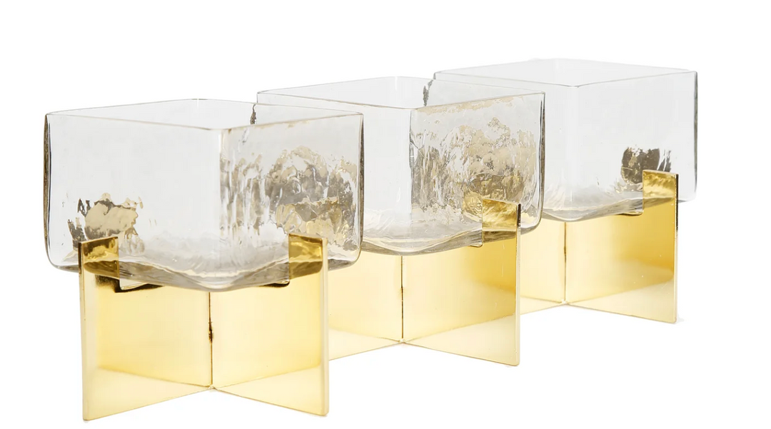 3 Section Dish on Gold Block Base