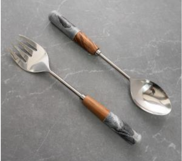 Gray Marble/ Wood  Serving Set