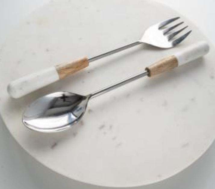 Gray Marble/ Wood  Serving Set