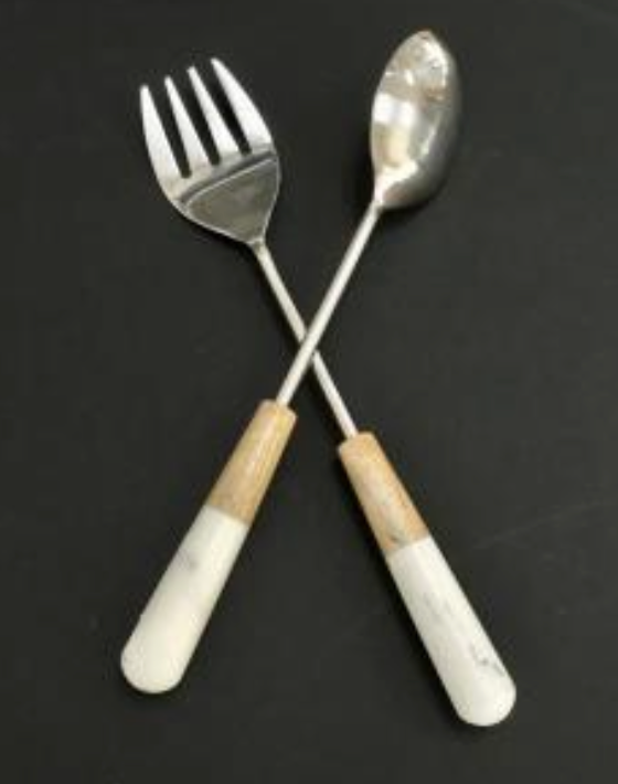 Gray Marble/ Wood  Serving Set