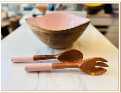 Mango Wood Colored Salad Bowl and Servers