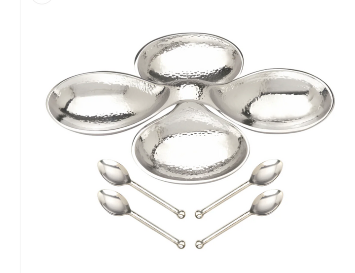 Helix Bowls with 4 Simple Spoons- White or SIlver