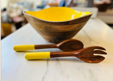 Mango Wood Colored Salad Bowl and Servers