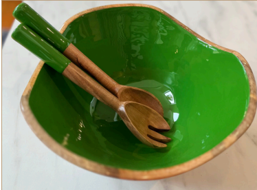 Mango Wood Colored Salad Bowl and Servers