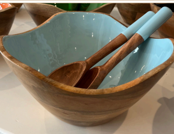 Mango Wood Colored Salad Bowl and Servers