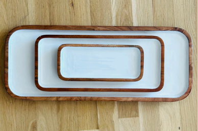 Wood and White Trays - 4 sizes