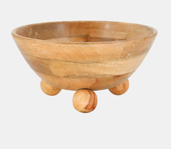 12" Wood Bowl w Ball Feet