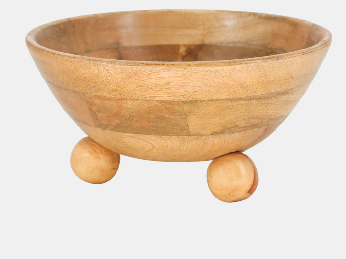 12" Wood Bowl w Ball Feet