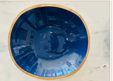 Large Mango Wood Navy Curved Bowl