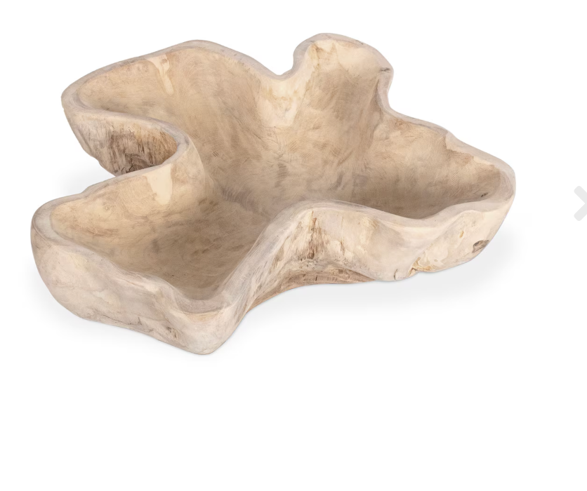 Organic Teak Wood Carved Bowl, 24"W, Natural