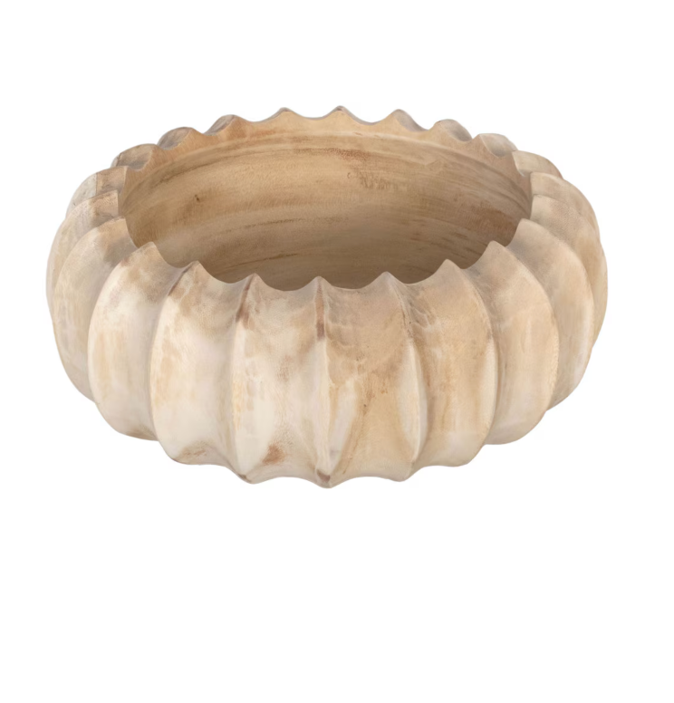Scalloped Carved Wooden Bowl