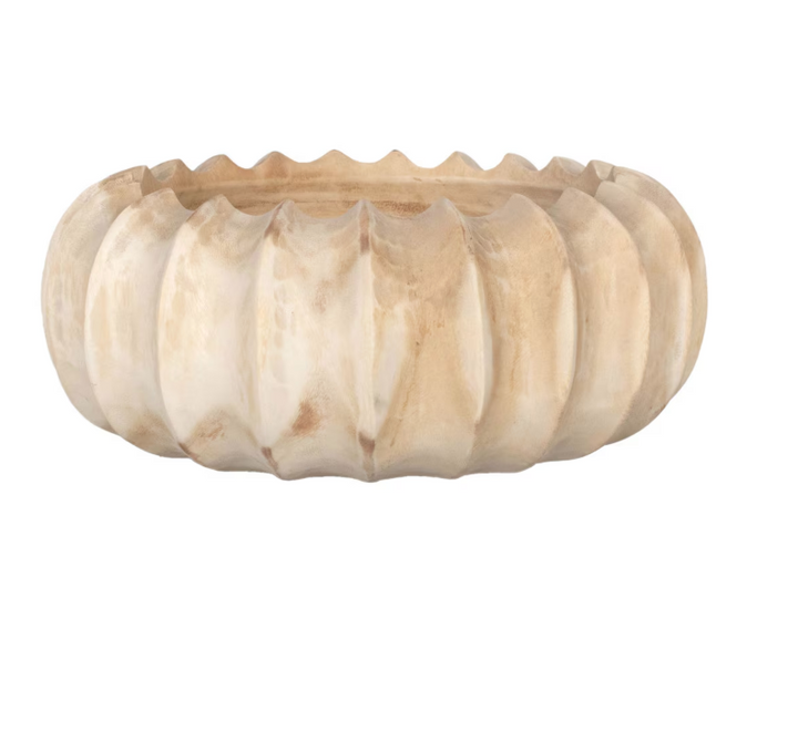 Scalloped Carved Wooden Bowl