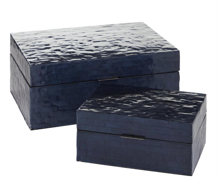 Dark Blue Mother of Pearl Mosaic Boxes, s/2
