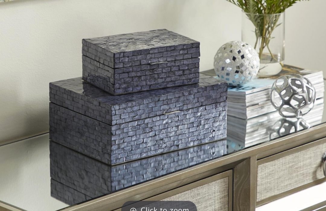 Dark Blue Mother of Pearl Mosaic Boxes, s/2