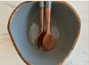 Montauk Mango Wood Colored Salad Bowl and Servers