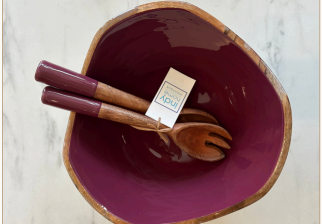 Montauk Mango Wood Colored Salad Bowl and Servers