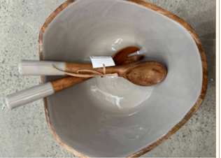 Montauk Mango Wood Colored Salad Bowl and Servers