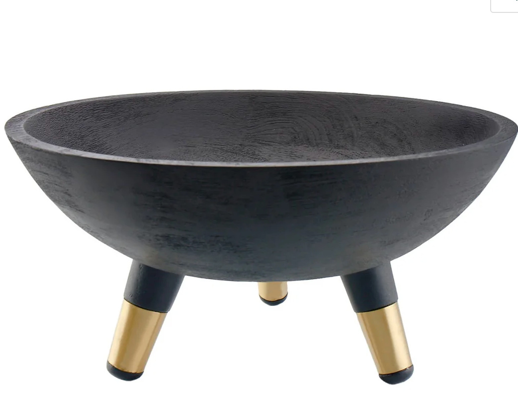 Black/ Gold wood bowl w legs