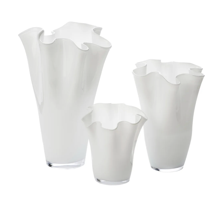 White Glass Ruffle Vase