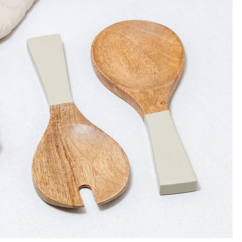 Taupe/ Mango Wood Short Servers