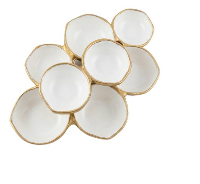 Gold 8-Bowl Cluster Dish with White Enamel