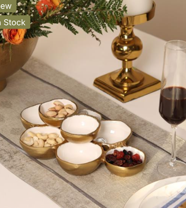 Gold 8-Bowl Cluster Dish with White Enamel