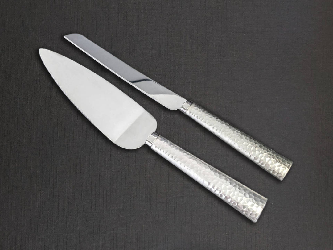 Hammered Cake Server Set - Silver Handle