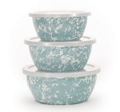 Enameled nesting bowls - set of 3 w/ lids - multiple colors