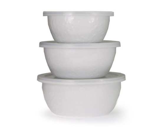 Enameled nesting bowls - set of 3 w/ lids - multiple colors