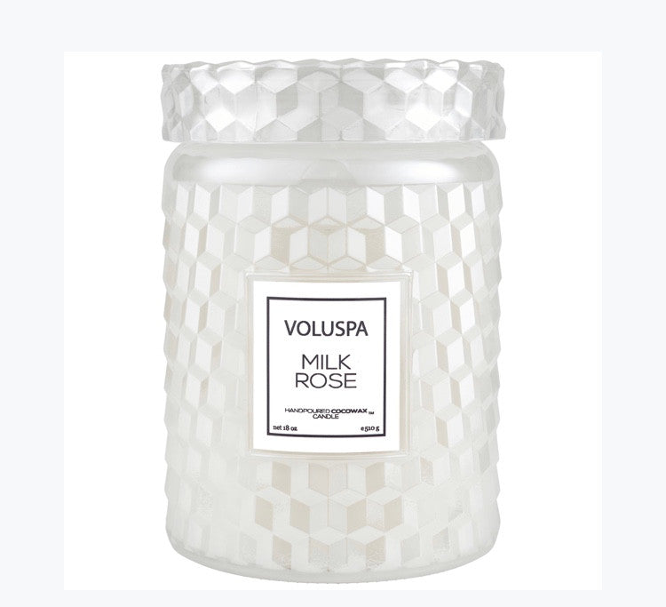 Voluspa Glass Jar with Glass Lid- fragrance Milk Rose